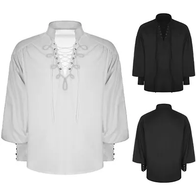 Renaissance Gothic Shirt Men's Lace Up Top Victorian Puff Sleeve Retro Costume • £31.55