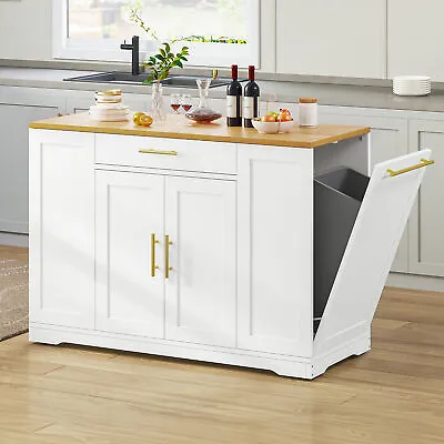 53  Rolling Kitchen Island Cart With Trash Can Cabinet Utility Trolley 2 Drawers • $219.99