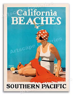 $12.95 • Buy 1920s California Beaches - Vintage Travel Style Poster - 18x24