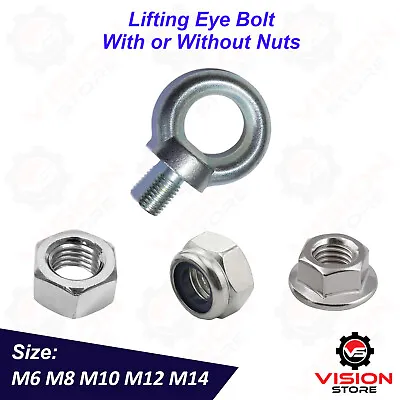 Lifting Eye Bolts And Nuts M6 M8 M10 M12 M14 M16 Galvan Zinc Male Metric DIN580 • £3.95