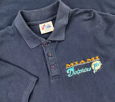 Vtg 90s Majestic NFL Miami Dolphins Embroidered Logo Polo Shirt Sz L Blue • $24.96