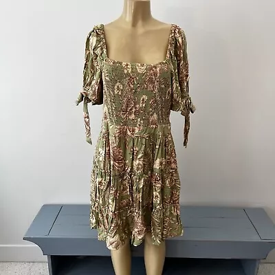 Agua Bendita For Target Green Floral Tiered Puff Sleeve Dress Sz L Women • $14.99