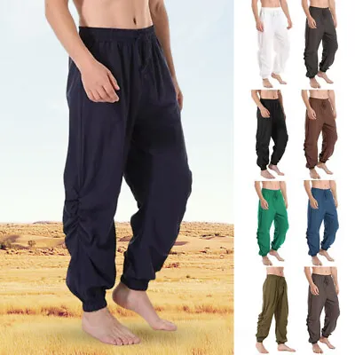 Mens Casual Loose Medieval Lace Up Pants Vintage Pirate Bandage Trousers • $23.24