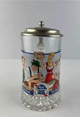 Vintage Pabst Blue Ribbon Pewter Lidded GERMAN Beer Mug Glass Stein • $10
