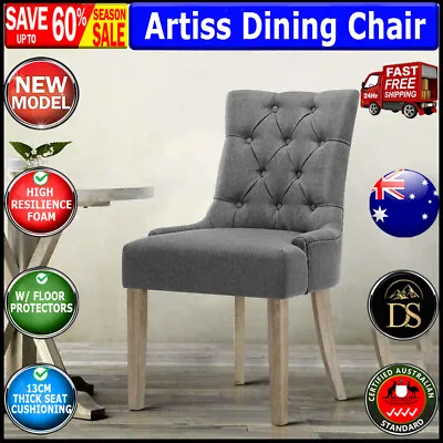 $312.54 • Buy Artiss Dining Chair French Provincial Chairs Wooden Fabric Retro Cafe Grey X2