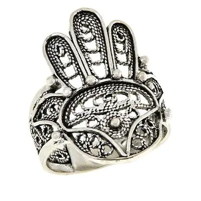 Ottoman Sterling Silver Filigree Hamsa Ring Size 8 • £27.06