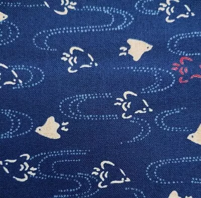 Japanese Traditional Navy Squid Print Cotton Fabric For Dress And Quilting • £1.50