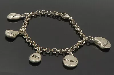 925 Sterling Silver - Vintage Inspirational Word Charms Chain Bracelet - BT6252 • $115.94