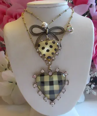 Betsey Johnson Rare Vintage Polka Dot And Check Black And White Layered Necklace • $149.99