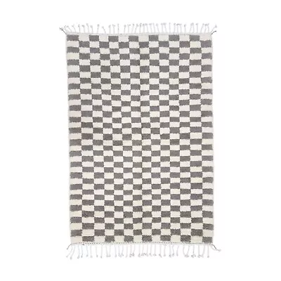 Moroccan Handmade Beni Ourain Rug 4'8''x6'8'' Berber Checkered Gray Wool Carpet • $383.40