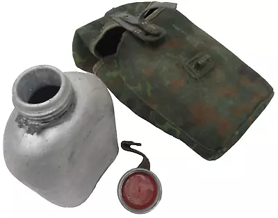 GERMAN ARMY SURPLUS METAL WATER CANTEEN W. FLECTARN CAMO POUCH Bundeswehr • $29.99