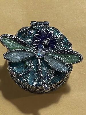 Monet Vintage Dragonfly Enamel Trinket Jeweled Rhinestone Pill Box • $25