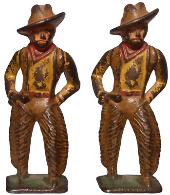 Early 20th C American Vint Pr Sm Hnd Pntd C. I. Cowboy Figures W/stetsons/chaps • $97.50