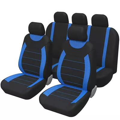 Polyester Car Seat Covers Front Rear Protector Parts Black/Blue For Truck SUV • $48.89