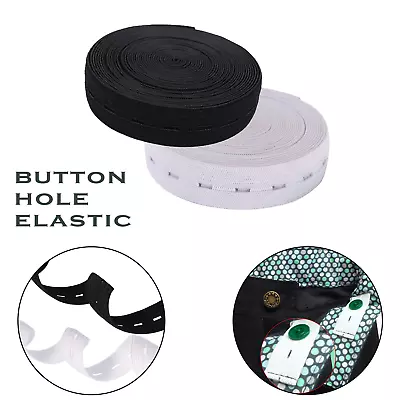 Button Hole Buttonhole Elastic Woven Black / White 15mm 20mm 25mm • £2.09