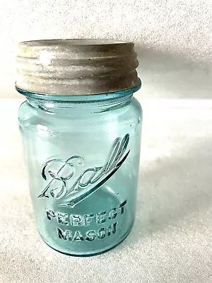 Vintage Ball PERFECT MASON AQUA BLUE 1-Pint Canning Jar With Zinc Lid • $11.50
