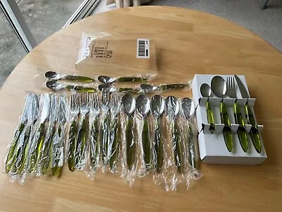 Ikea Ditto 24 Piece Cutlery New Dishwasher Safe Green Stainless Steel Fork Knife • £25.99