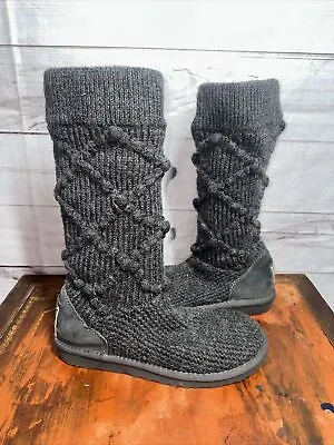 UGG Classic Argyle Knit Womens Size 7 Gray Sweater Sock Tall Winter Boot 5879 • $20