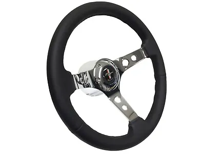 1968-78 Ford Mustang 6-Bolt Black Leather Steering Wheel Kit Tri-Bar Emblem • $247.49