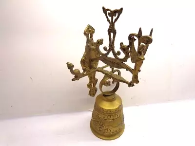 Vntg Brass Wall Mount Hanging Monastery Church Door Porch Bell W/ Pull For Chain • $69.95