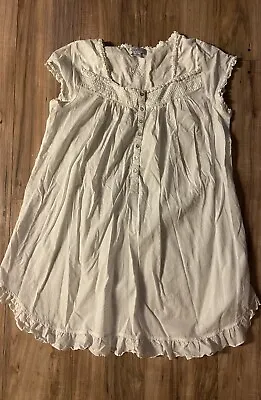 Lanz Of Salzburg L White Cotton Floral Trim Cottage Romantic Nightgown Vintage • $29