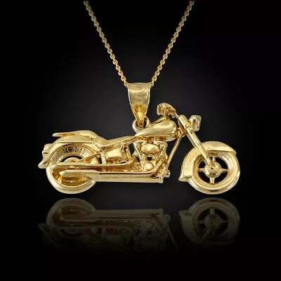 Gold Motorcycle Bike Pendant Necklace (10K 14K Yellow White Rose Gold) • $379.99