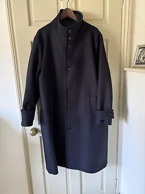 Massimo Dutti Mens Limited Edition Navy Blue Funnel Neck Coat Size 38 • £200