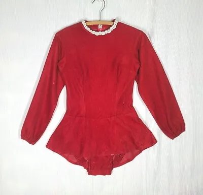 Vtg 70s Majorette Ice Skater Costume Ultrasuede Rust Red Mini Skirt Zip Back XS • $59