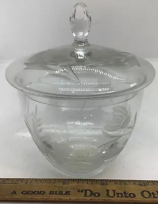 Vintage Floral Etched Crystal Glass Covered Bowl Candy Dish Made In Romania 3.5” • $14.99