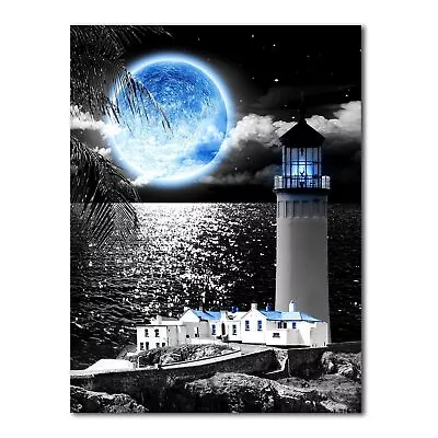 Coast Lighthouse Canvas Wall Art Blue Moon Wall Decor - Black White Decoration • $14.67