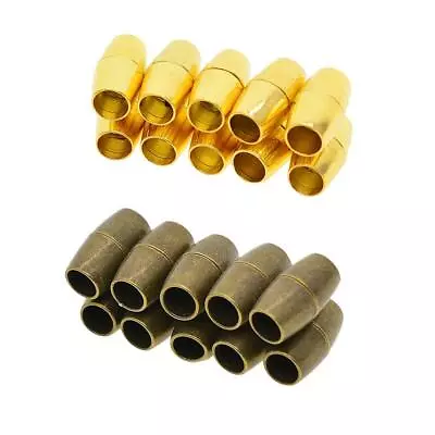 10 Sets Brass Plated Barrel Magnetic Clasp Connectors Cord End Cap Jewelry • £6.77