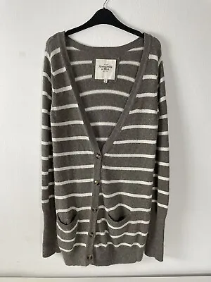 Abercrombie & Fitch Women’s Grey Striped Rabbit Hair Blend Cardigan Size Large • £14.99