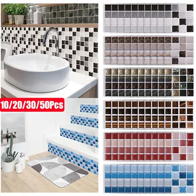 £1.99 • Buy 50pcs Mosaic Tile Stickers Stick Bathroom Kitchen Home Wall Decal Self-adhesive