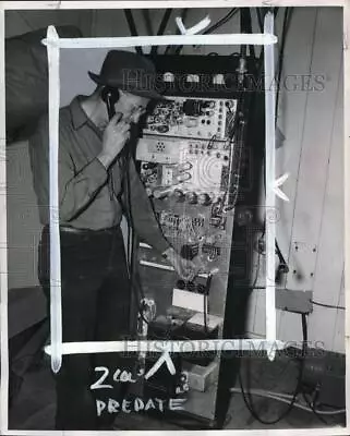 1953 Press Photo Forrest Vaughan Testing Transmitting Equipment On Bald Mountain • $19.99