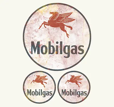 Distressed Mobilgas Mobil Gas Oil Vintage Vinyl Decal Sticker 3 For 1 - Choose • $4.99