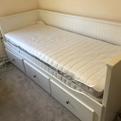 Ikea Hemnes Day-bed White With 3 Drawers Pulls Into Double. Inc 2x Mattresses • £150
