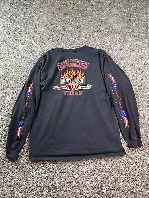 VINTAGE Harley Davidson Shirt Mens Extra Large Black Flames 100 Years Texas FLAW • $21.99