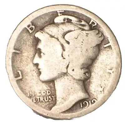 1919-P Mercury 90% Silver Dime Good  BEST VALUE ON EBAY Free Shipping W/Tracking • $3.99