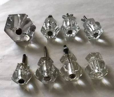 Vintage Lot 8 Mixed Clear Glass Knobs Drawer Pulls Hardware Antique • $14