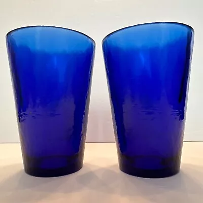 (2) YALOS CASA MURANO ITALY Hand-Made Cobalt Blue Art Glass Tumbler-Signed Set-2 • $55