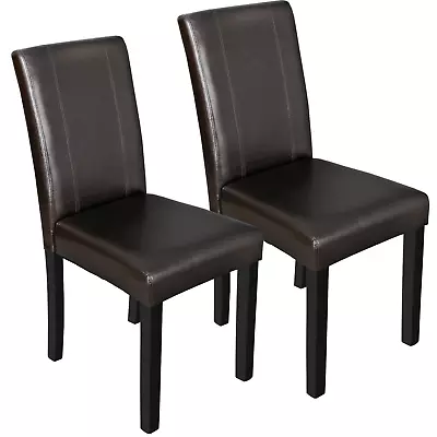 36 Set Of 2 Dining Parson Chair Brown Leather Elegant Backrest Contemporary Room • $73.58