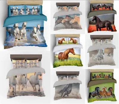 Digital Print Horses Duvet Quilt Cover With Pillowcases Bedding Set All Sizes • £18.99