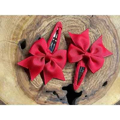 $3.15 • Buy 2 Snap Hair Clips Pig Tails 2  Basic Bows Pony Tails Baby Toddler Red Us Uniform