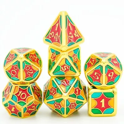 Metal Polyhedral Dice Set For DND RPG MTG Role Playing Tabletop Game Red Gold • $17.56