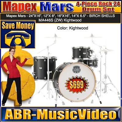 Mapex Mars 4-Piece Rock 24 Drum Set MA446S (ZW) (Kightwood) / 1 Year Warranty • $649