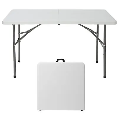 4ft Plastic Folding Table Fold-in-Half Portable Camping Table For Picnic White • $48.58