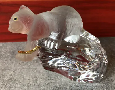 Faberge Crystal Frosted Polar Bear Fishing On Iceberg Gold Fish Clear Base VTG • $85