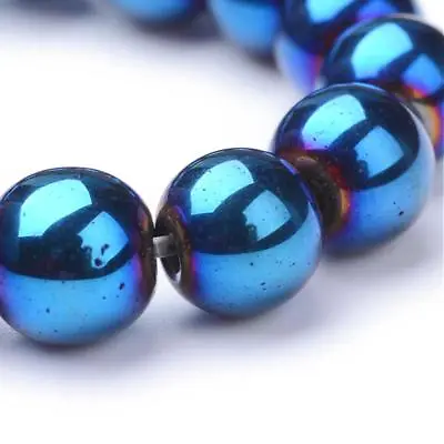 Non Magnetic Blue Round Hematite Beads Grade A -  65-70 Beads Per Strand • £3.35
