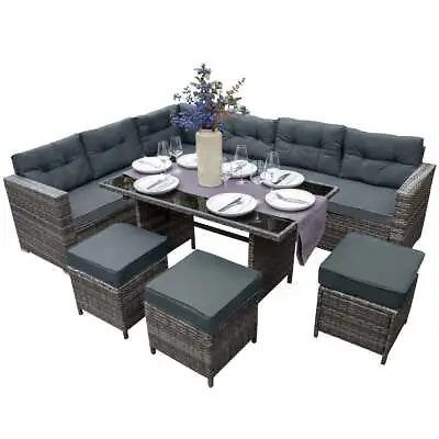 Rattan Corner Dining Set Outdoor Garden Furniture Grey 9-Seater L Shape Sofa • £599.99
