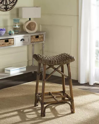 SAFAVIEH Ramiro Wicker Bar Stool | Brown | • $104.23